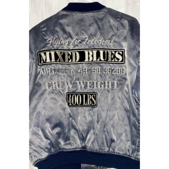 Mixed Blues Men’s Medium Vintage "Flying for Freedom" Long Sleeve Bomber Jacket - Picture 7 of 12